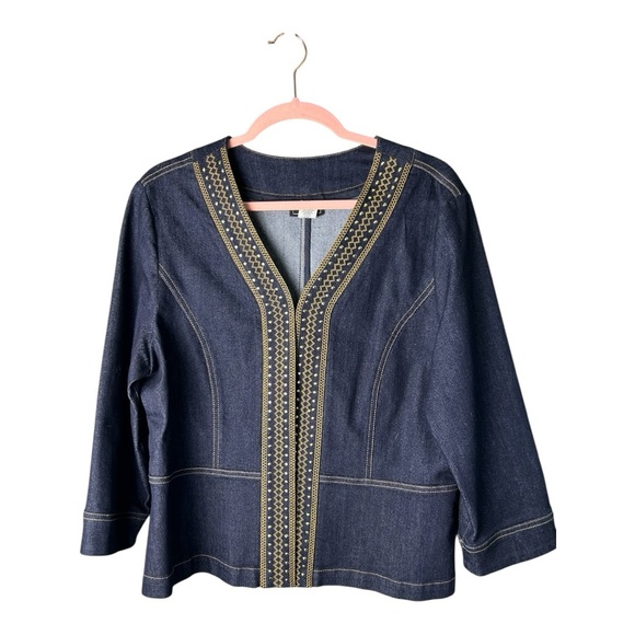 Lark Lane Dark Blue Denim Embellished Blazer - Picture 7 of 7